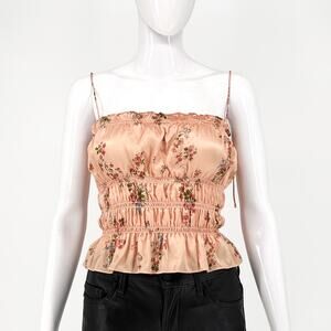 Reformation Viviana Silk Floral Peplum Cami Top in Liaison Peach Pink Size L
